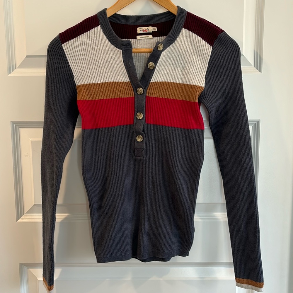 Fatherly Mikki Henley Sweater in navy  colorblock. Size XS